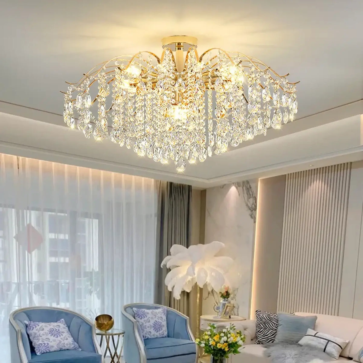 Plafonnier cristal doré classique