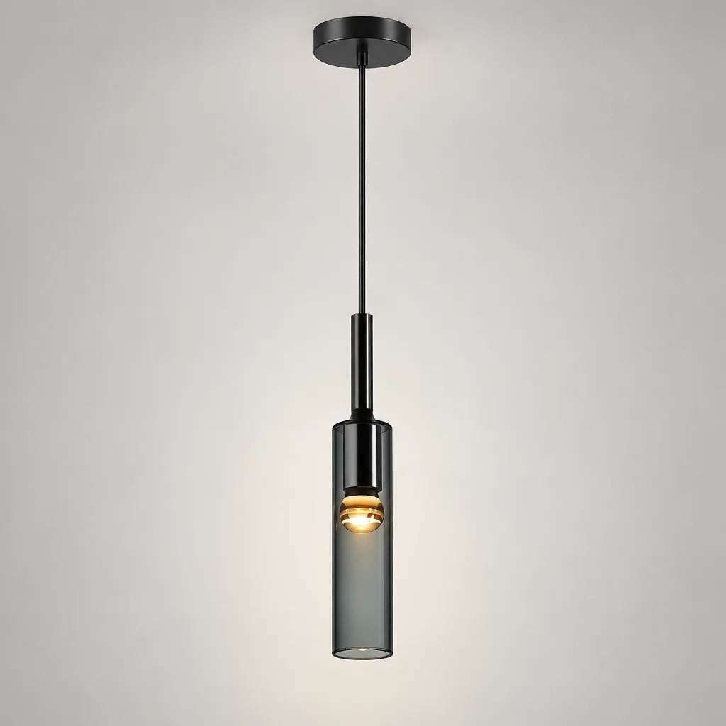 Suspension cylindre noir verre