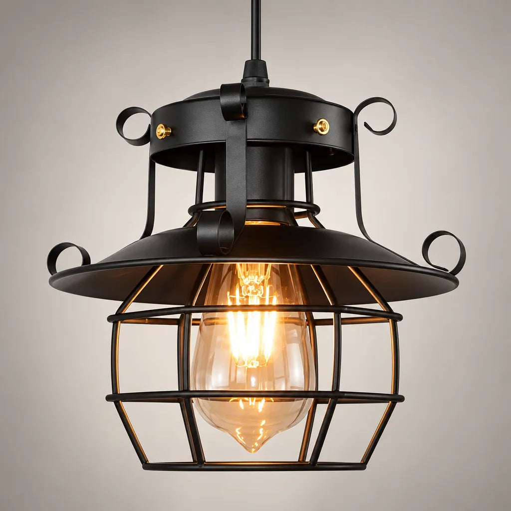 Suspension lanterne industrielle noire
