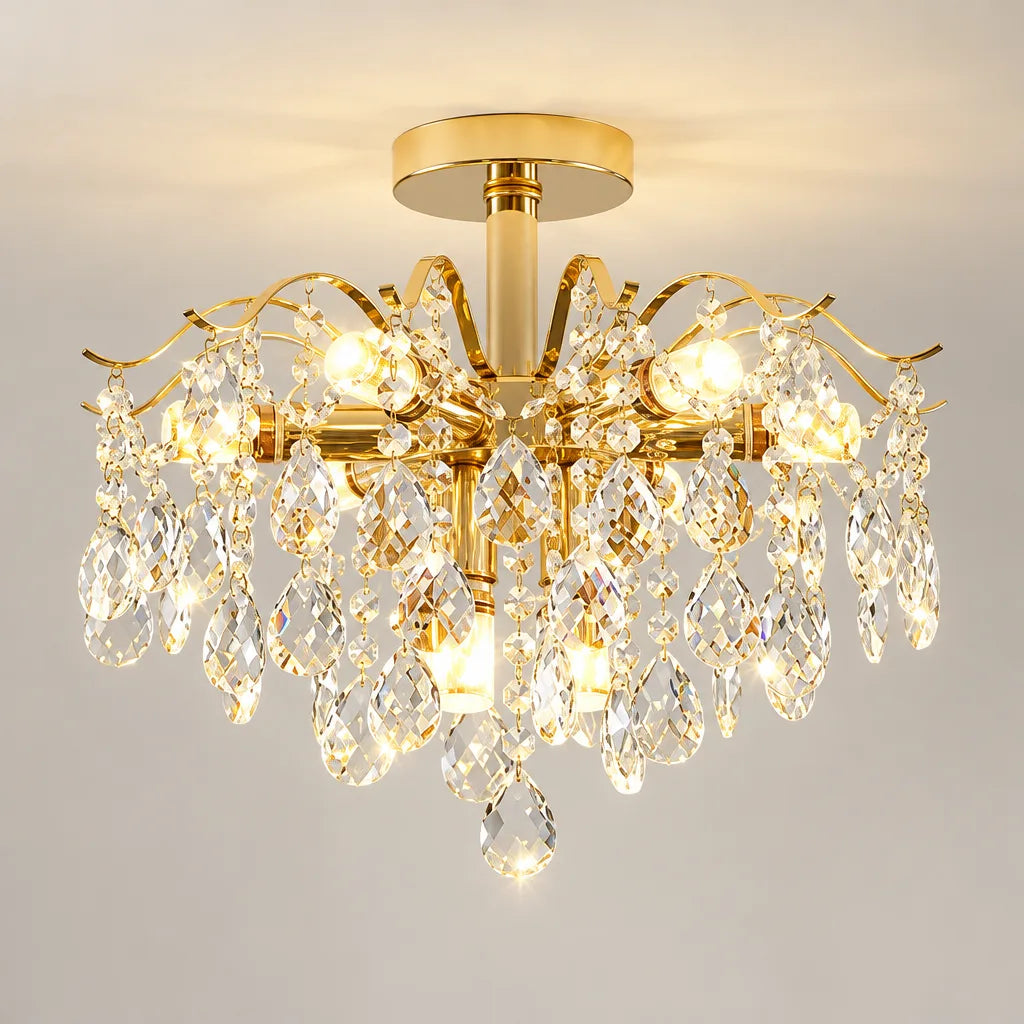 Plafonnier cristal doré classique