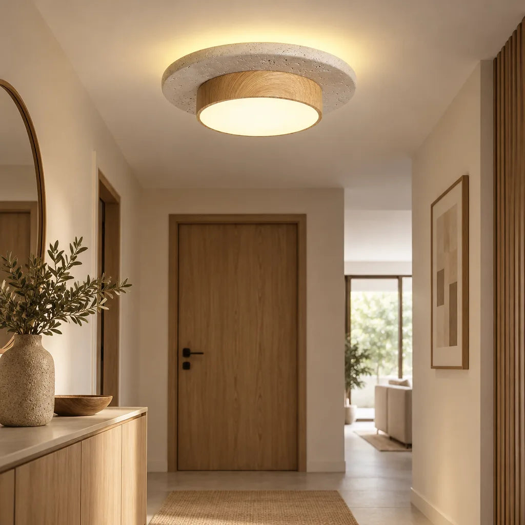 Plafonnier rond bois nordique