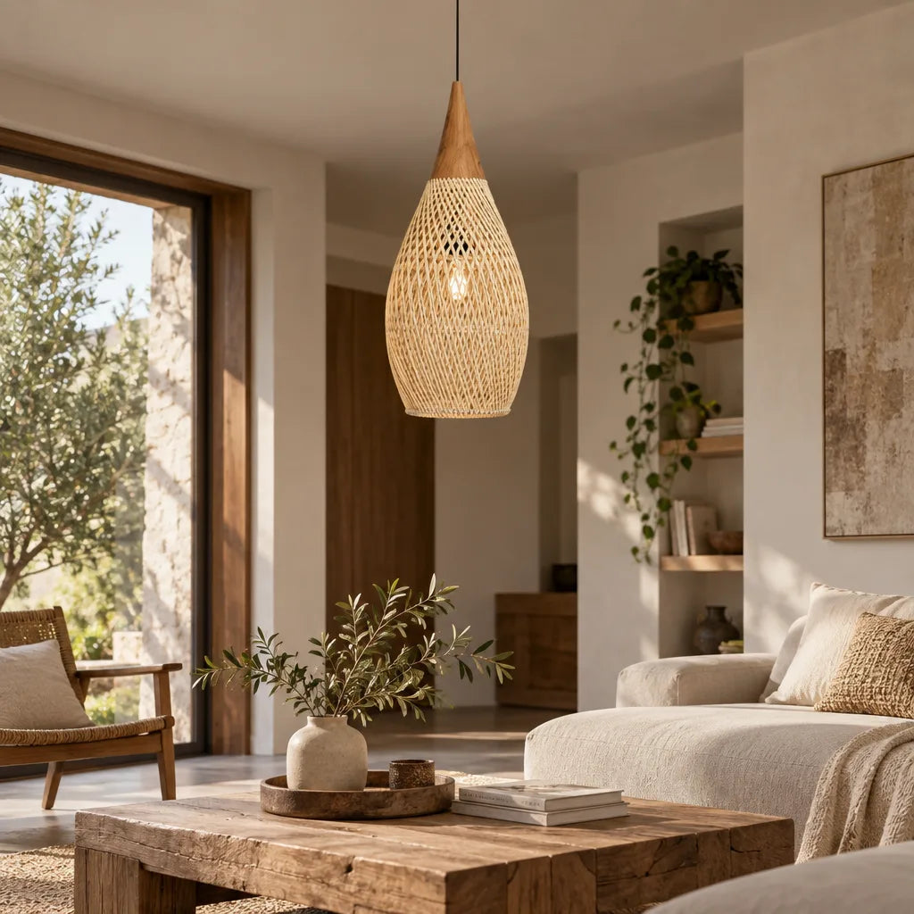 Suspension goutte rotin naturel