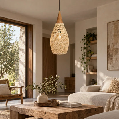 Suspension goutte rotin naturel