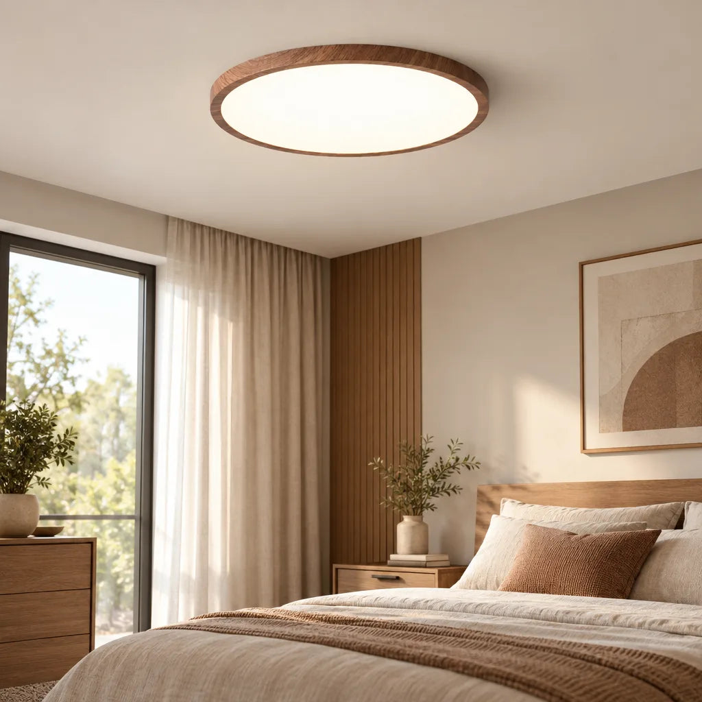 Plafonnier rond effet bois