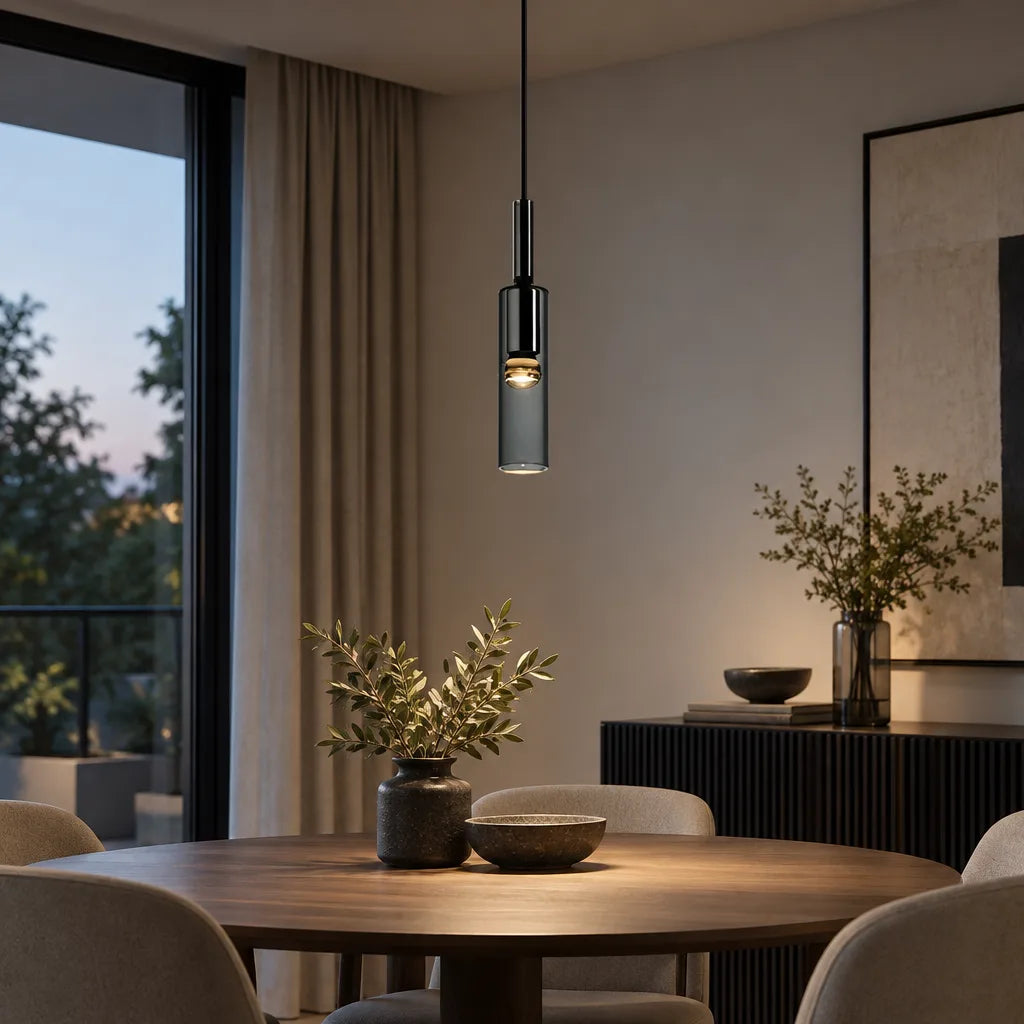 Suspension cylindre noir verre