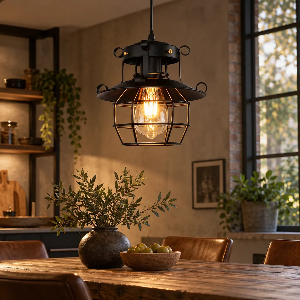 Suspension lanterne industrielle noire