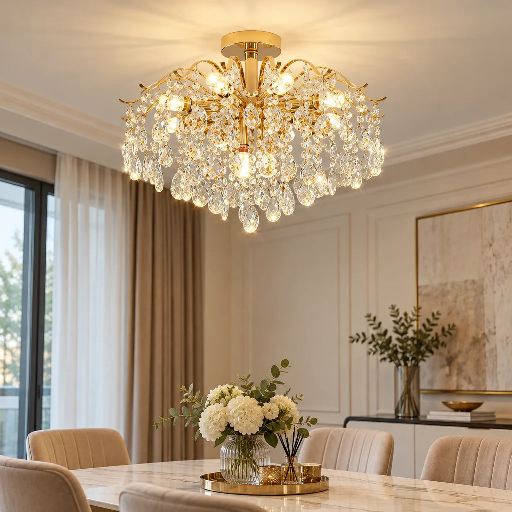Plafonnier cristal doré classique