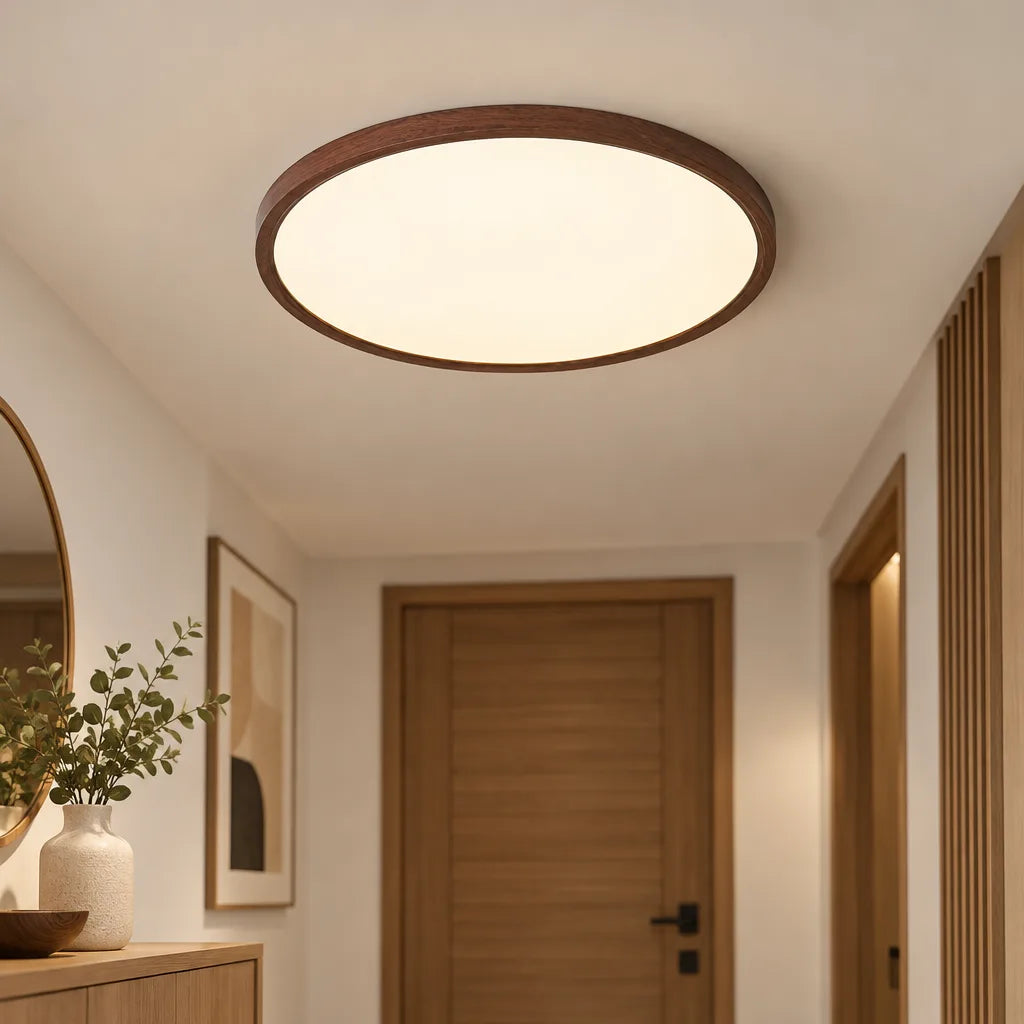 Plafonnier rond effet bois