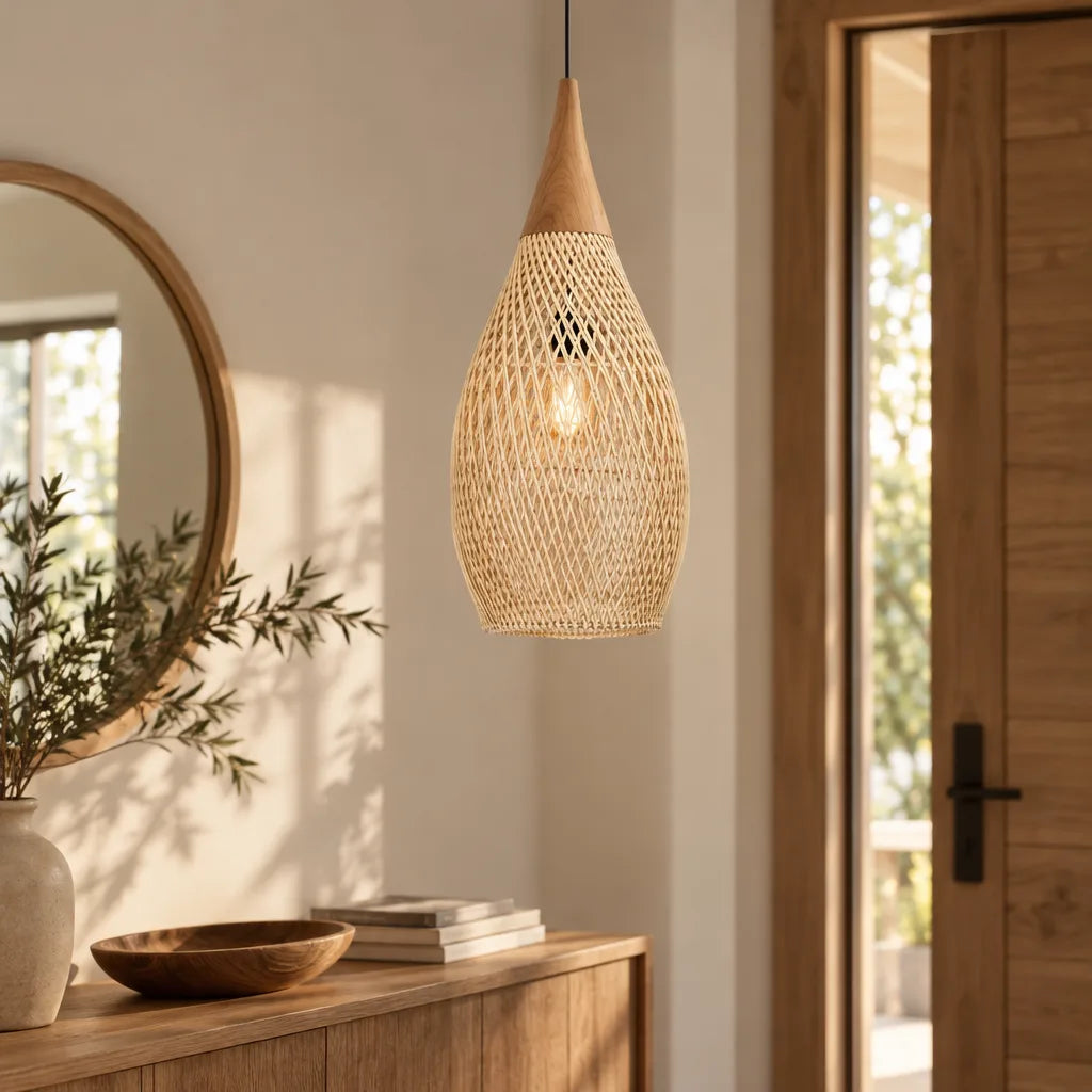 Suspension goutte rotin naturel