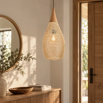 Suspension goutte rotin naturel