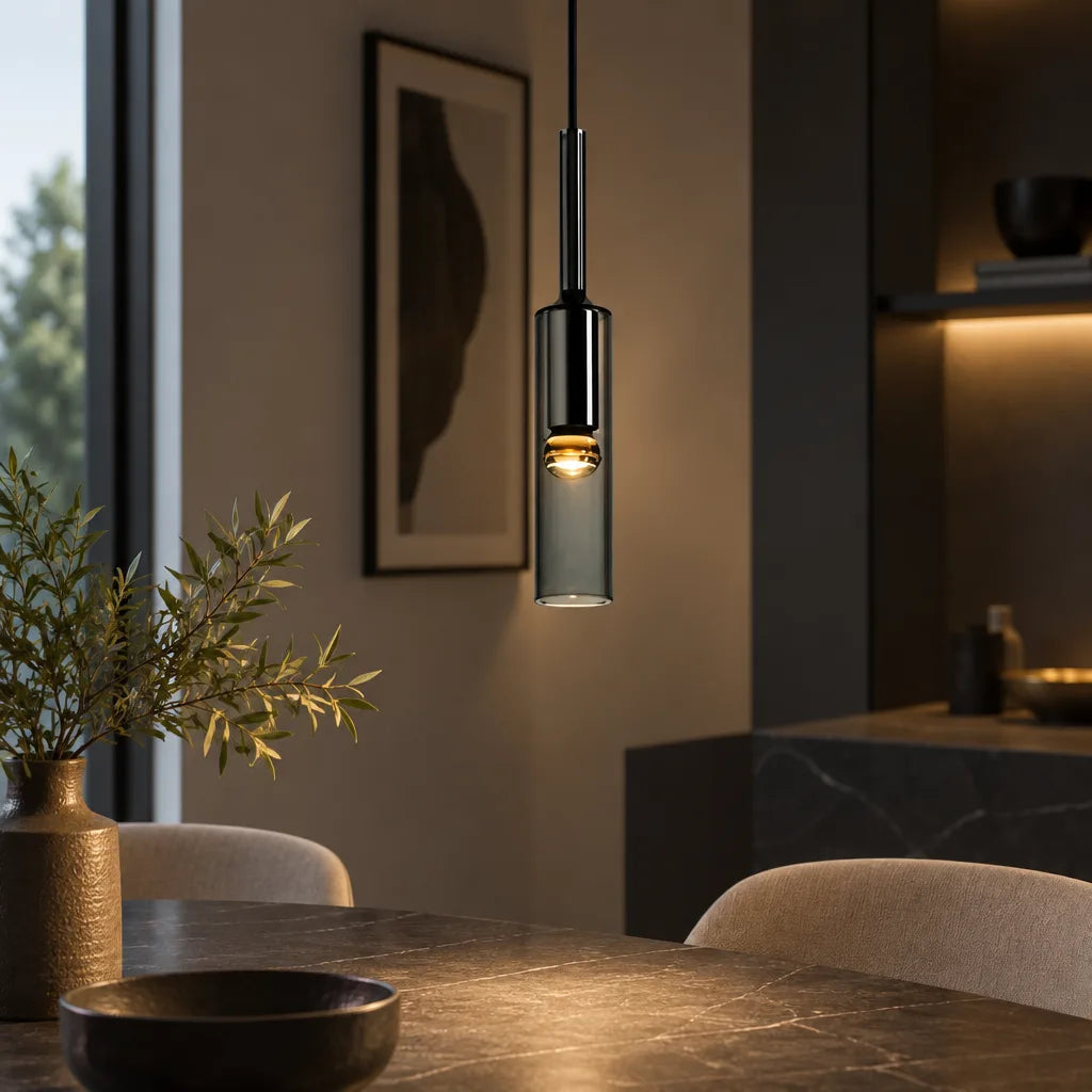Suspension cylindre noir verre