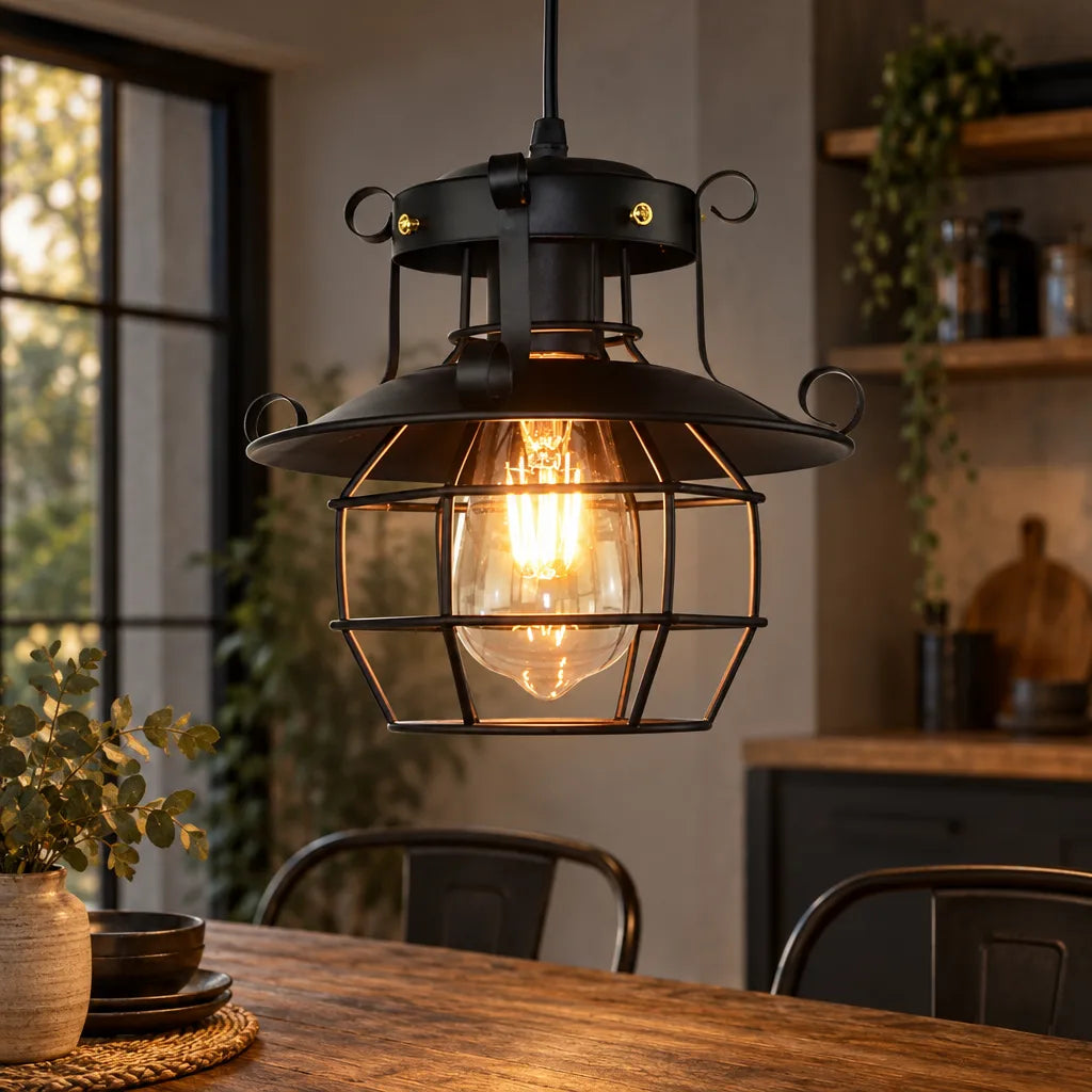 Suspension lanterne industrielle noire