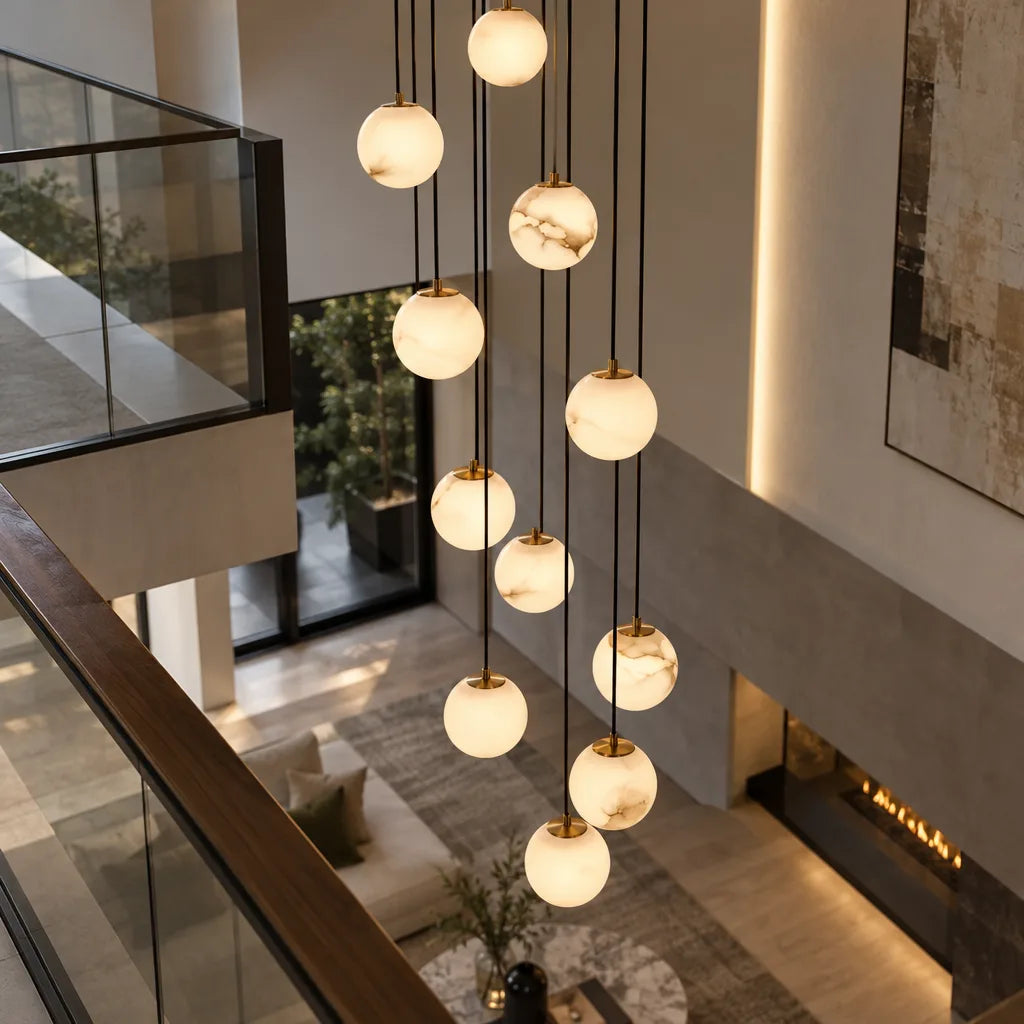 Suspension cascade boules lumineuses