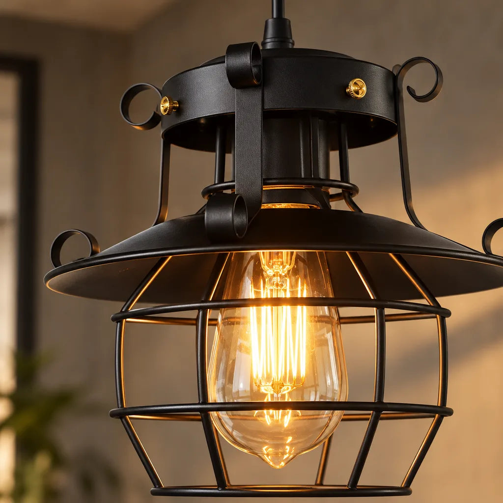 Suspension lanterne industrielle noire