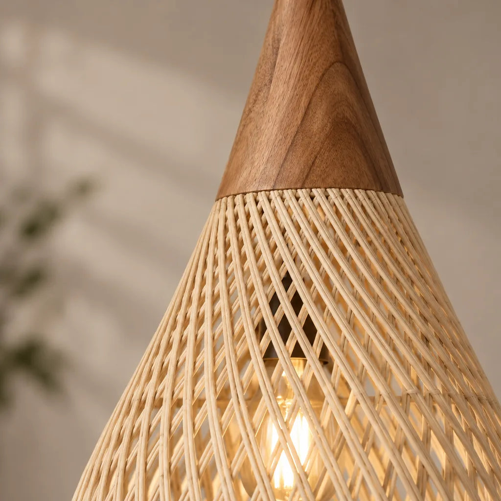 Suspension goutte rotin naturel