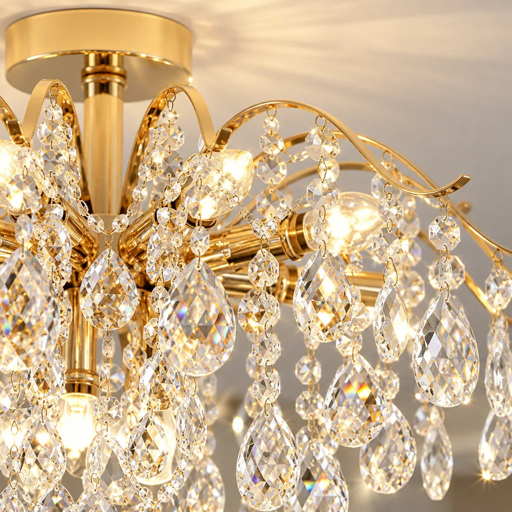 Plafonnier cristal doré classique