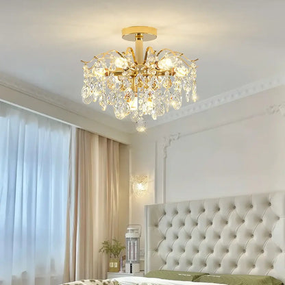 Plafonnier cristal doré classique