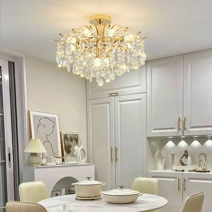 Plafonnier cristal doré classique