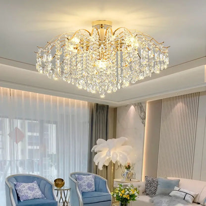 Plafonnier cristal doré classique