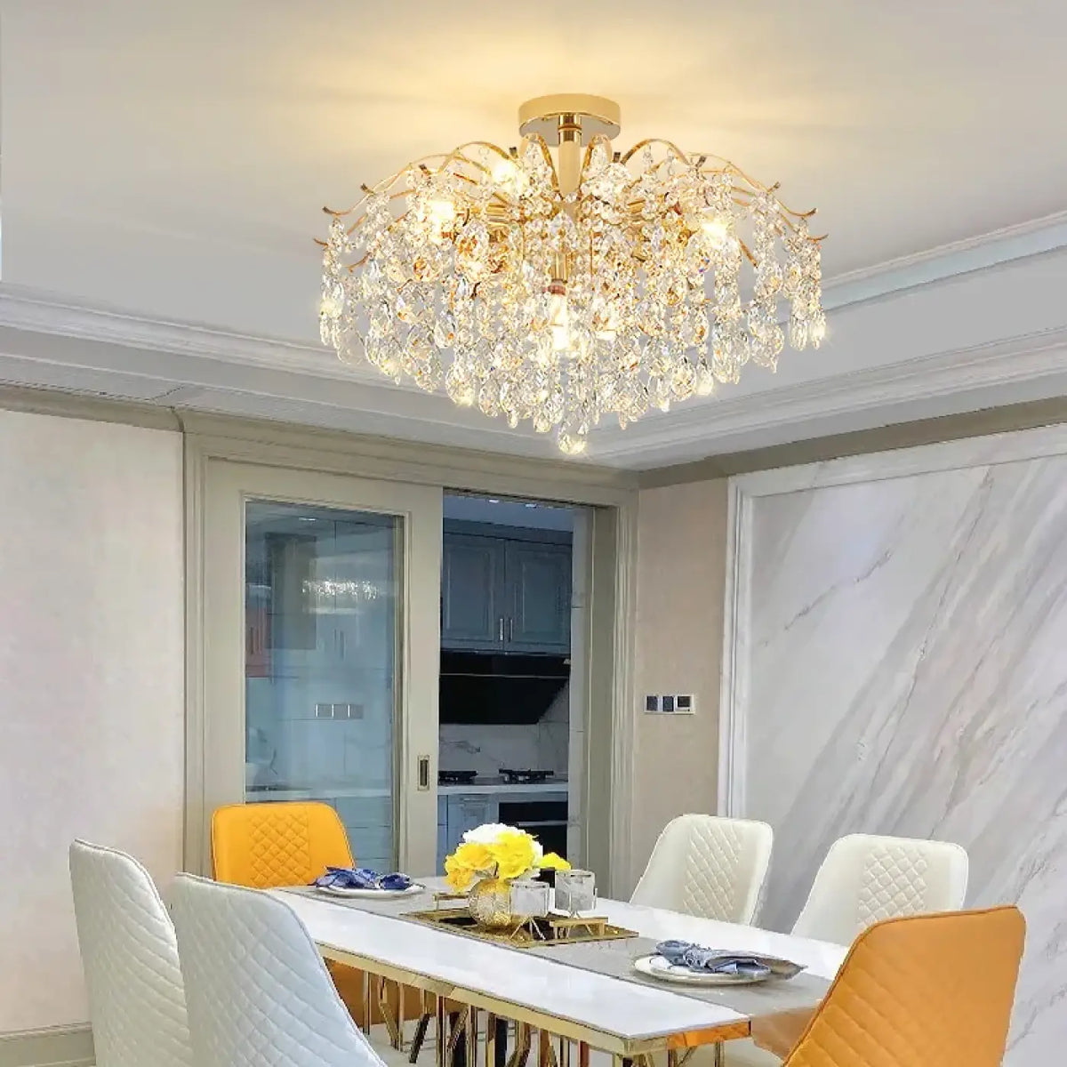 Plafonnier cristal doré classique
