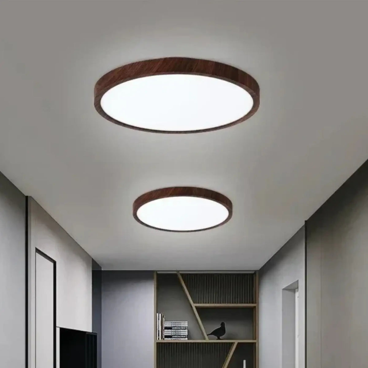 Plafonnier rond effet bois