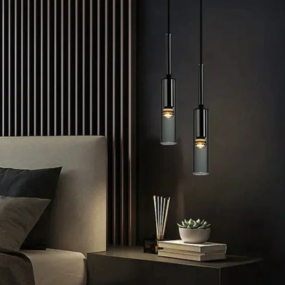 Suspension cylindre noir verre