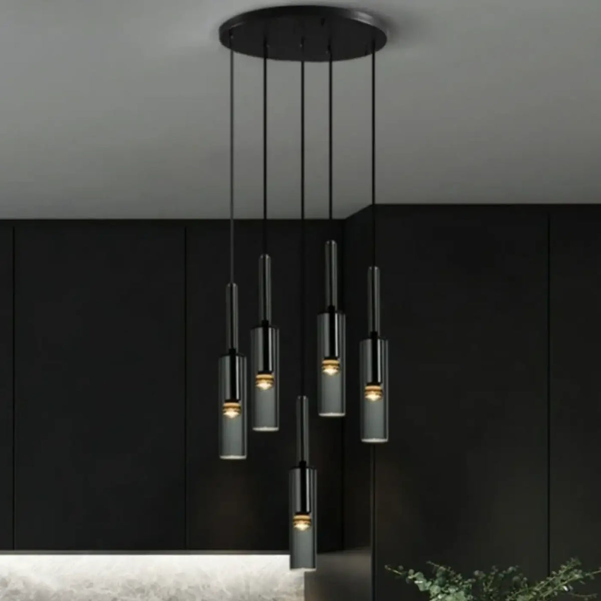 Suspension cylindre noir verre
