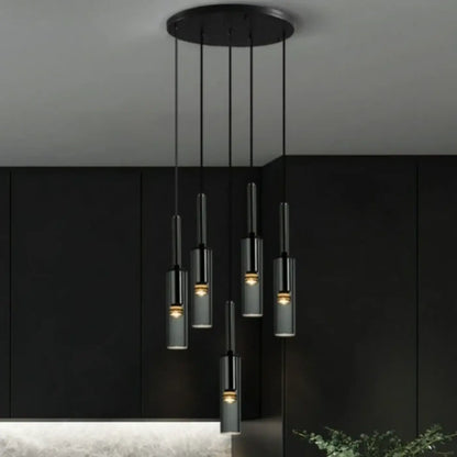 Suspension cylindre noir verre