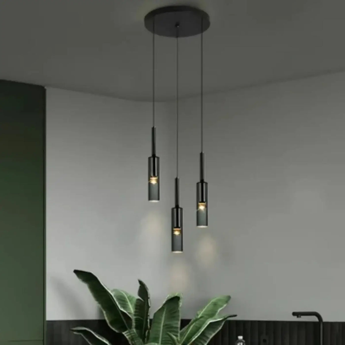 Suspension cylindre noir verre