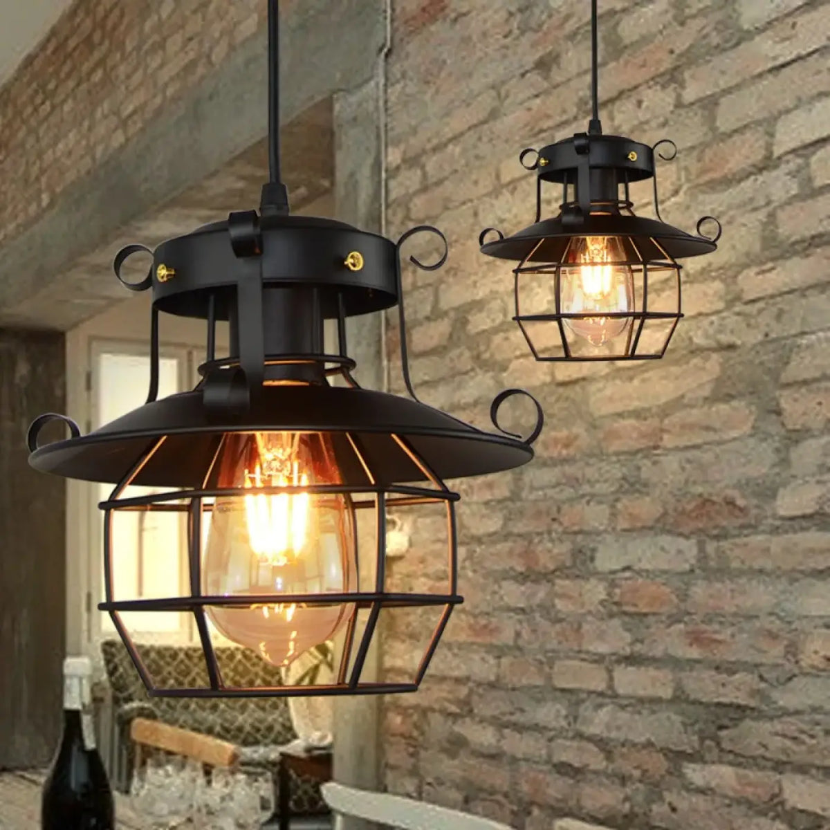 Suspension lanterne industrielle noire