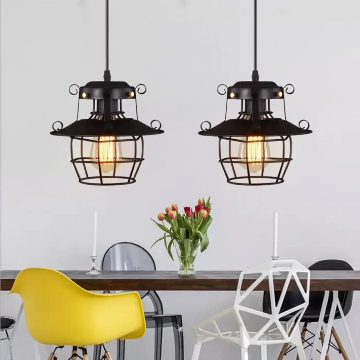 Suspension lanterne industrielle noire