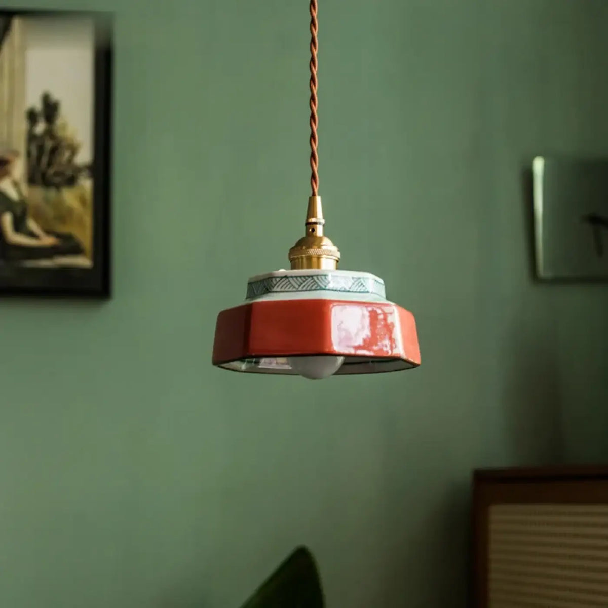 Suspension céramique laiton vintage